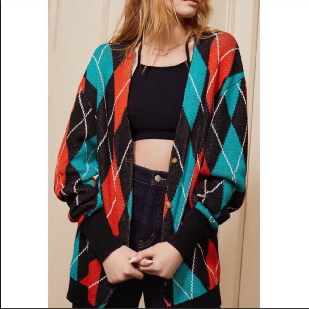 Urban outfitters argyle diamond holiday sweater cardigan XS S